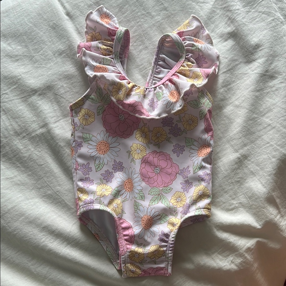 Gerber Floral Ruffled Baby Swimsuit - 0-3 Months
